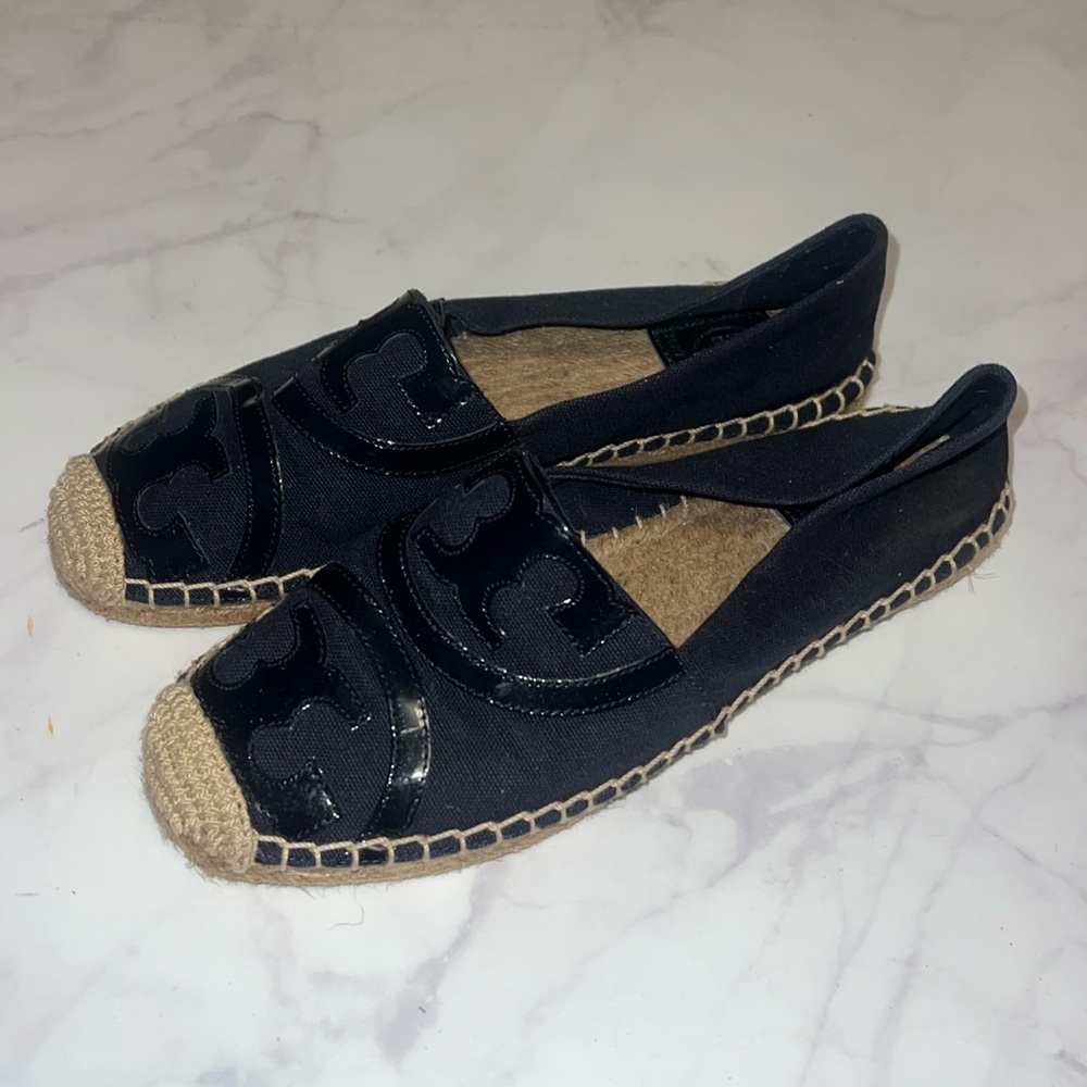 Tory Burch Navy and Tan Espadrilles